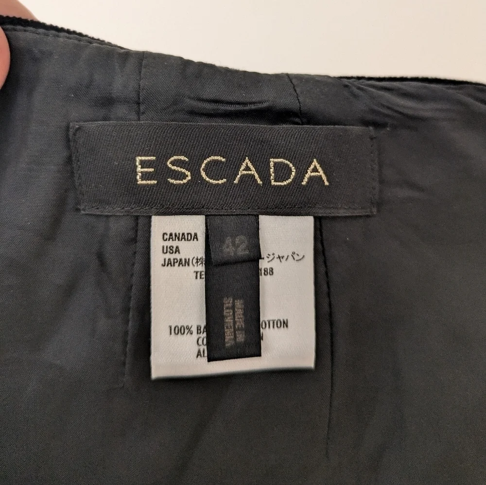 Escada 100% Cotton Black Velvet Velour Pencil Skirt sz 42/12/M Business casual